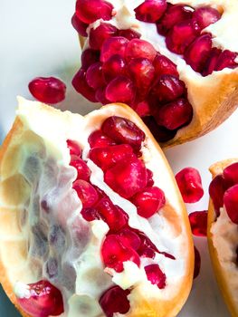 Closeup image of full frame background of Pomegranate seeds as fruit background