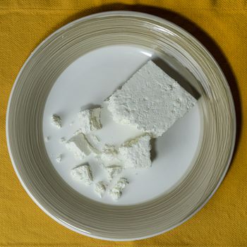 The typical Greek Feta cheese on a plate