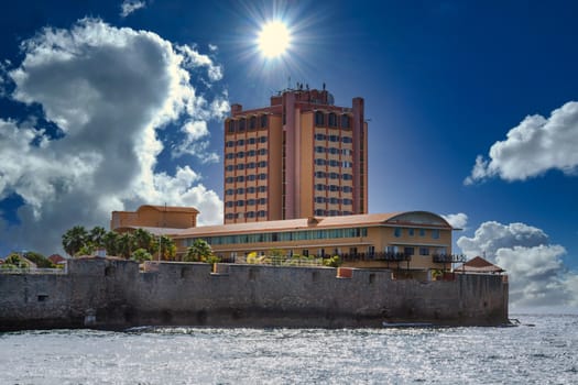 Hotel built on point of land on site of old fort on Curacao