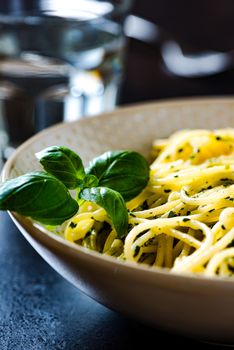 Cooked tasty spaghetti pasta in a bowl