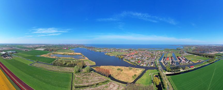 Aerial panorama from the traditional village Werfershoof in the countryside from the Netherlands