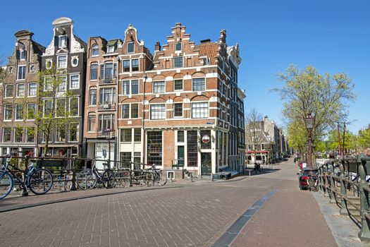 Medieval facades along the canal in the Jordaan in Amsterdam the Netherlands