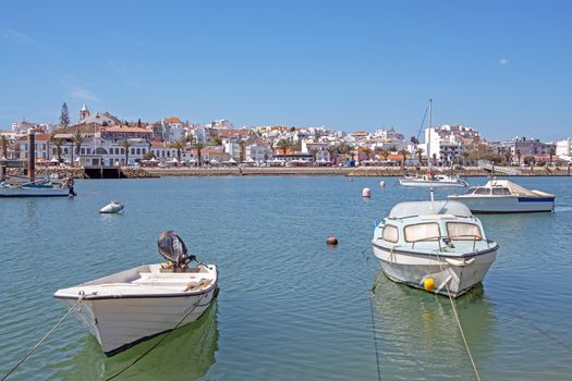 View on the harbor and city Lagos in Portugal