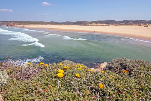 View on Carapateira beach in the Algarve Portugal