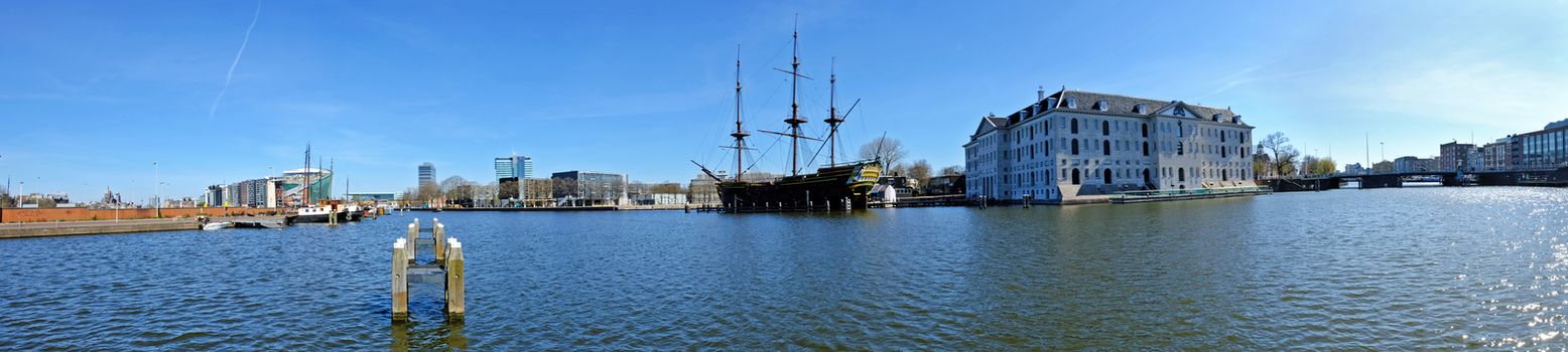 Panorama from the harbor from Amsterdam in the Netherlands