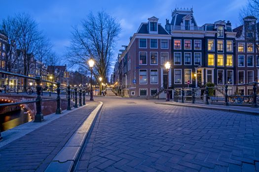 City scenic from Amsterdam in the Netherlands at sunset