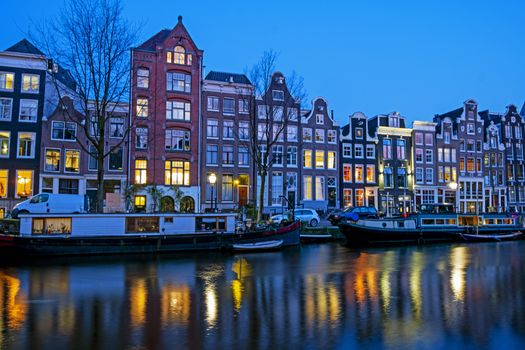 City scenic from Amsterdam in the Netherlands at sunset