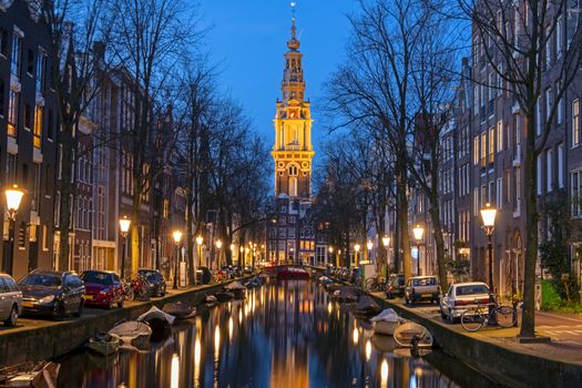The Zuiderkerk in Amsterdam the Netherlands at sunset