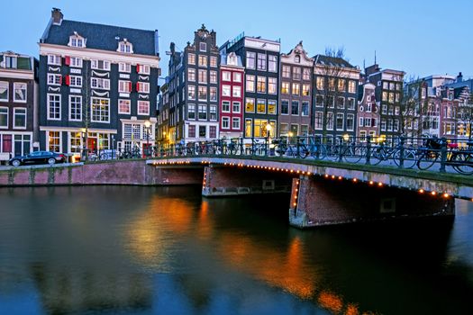 City scenic from Amsterdam in the Netherlands at sunset