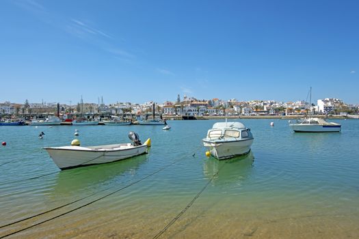 View on the harbor and city Lagos in Portugal