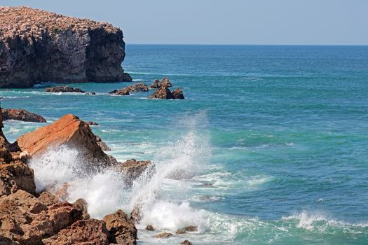 Wild ocean at Carapateira beach in the Algarve Portugal
