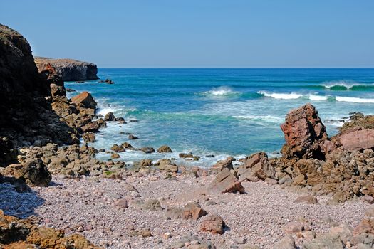 Wild ocean at Carapateira beach in the Algarve Portugal