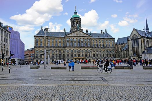 City scenic from Amsterdam in the Netherlands with the Dam Square