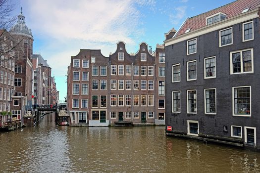 City scenic from Amsterdam in the Netherlands with the Nicolaas church