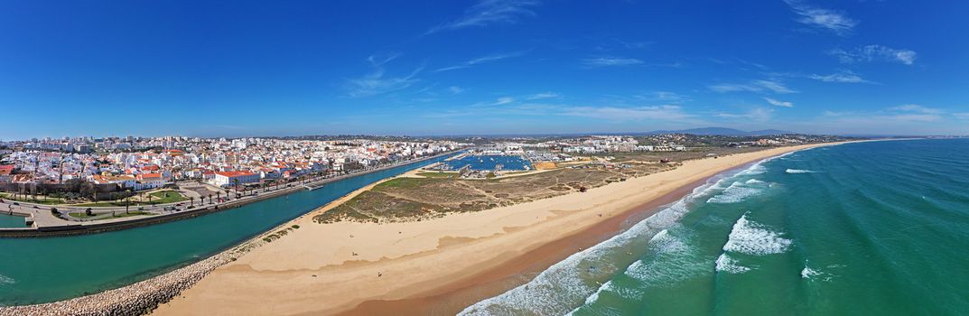 Aerial panorama from the harbor and city Lagos in the Algarve Portugal