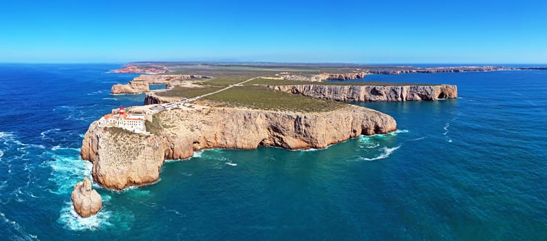 Panoramic aerial from the lighthouse 'Cabo Vicente'  in Sagres in the Algarve Portugal