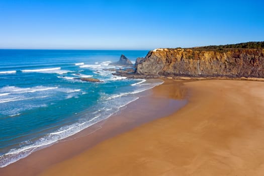 Aerial from Praia Odeceixe on the west coast in Portugal