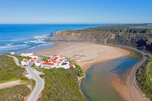 Aerial from Praia Odeceixe on the west coast in Portugal