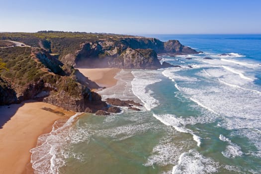 Aerial from Praia Odeceixe on the west coast in Portugal