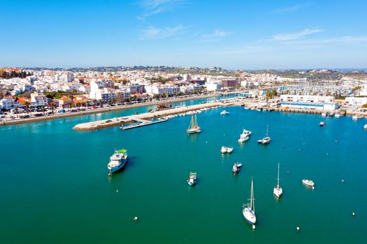 Aerial from the harbor in Lagos Portugal