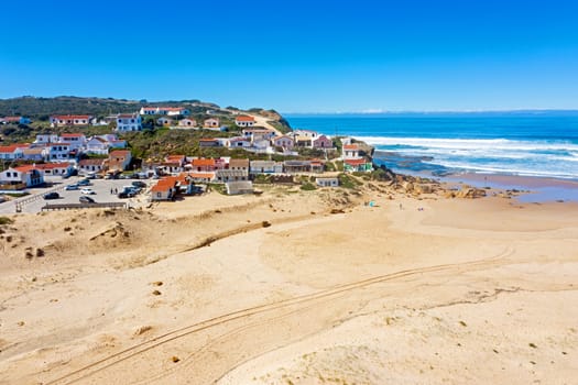 Aerial from the traditional village Monte Clerigo on the west coast in Portugal