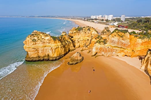 Aerial from Praia Tres Irmaos in Alvor the Algarve Portugal