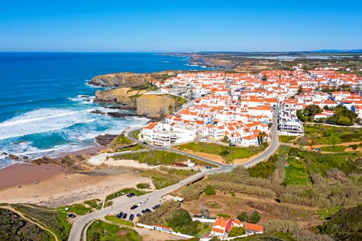 Aerial from the village Zambujeira do Mar at the west coast in Portugal