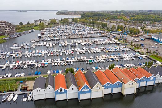 Aerial from the harbor from Huizen in the Netherlands