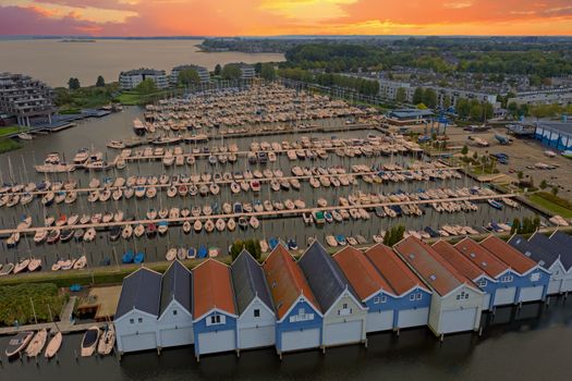 Aerial from the harbor from Huizen in the Netherlands