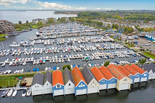Aerial from the harbor from Huizen in the Netherlands