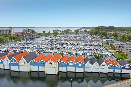 Aerial from the harbor from Huizen in the Netherlands