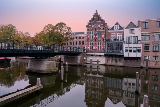 City scenic from the medieval town Gorinchem in the Netherlands at sunset