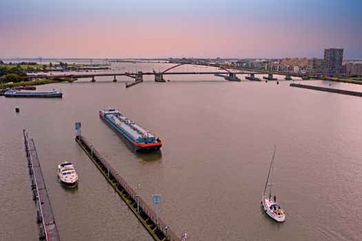 Aerial from the 'Oranje sluizen' in Amsterdam the Netherlands at sunset