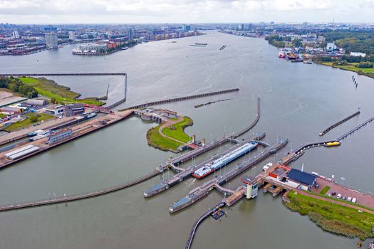 Aerial from the 'Oranje sluizen' in Amsterdam the Netherlands