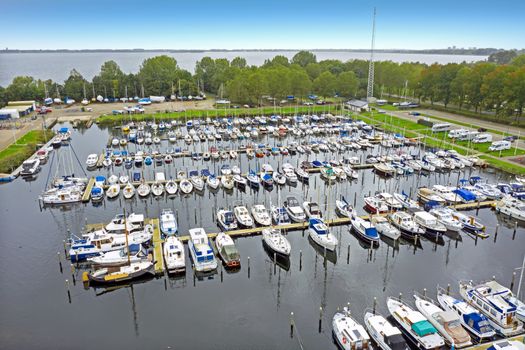 Aerial from the harbor from Almere in the Netherlands