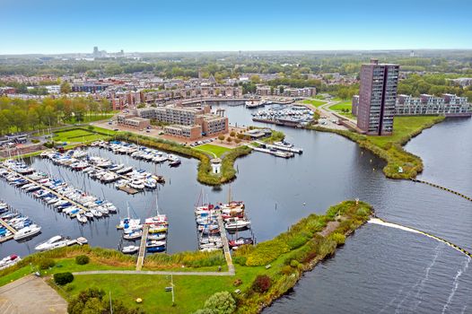 Aerial from the city and harbour in Almere in the Netherlands