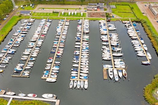 Aerial from the harbor from Almere in the Netherlands
