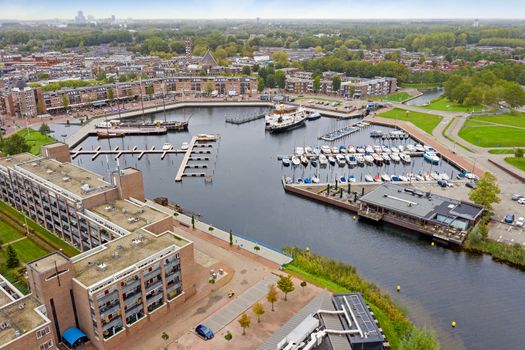 Aerial from the city and harbour in Almere in the Netherlands
