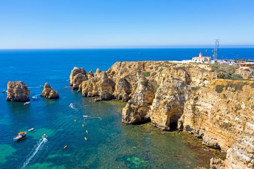 Aerial from natural rocks at Ponte Piedade in Lagos Portugal