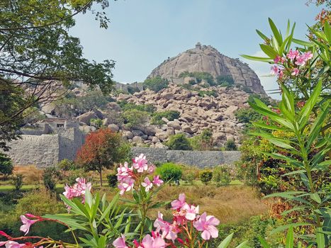 Gingee fort in the countryside from Tamil Nadu in India
