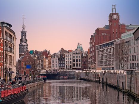 City scenic from Amsterdam in the Netherland with the Munt tower