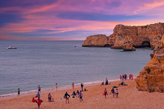 Praia da Marinha in the Algarve Portugal at sunset