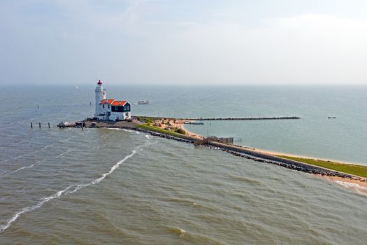 Aerial from a traditional lighthouse Het Paard van Marken in Marken the Netherlands