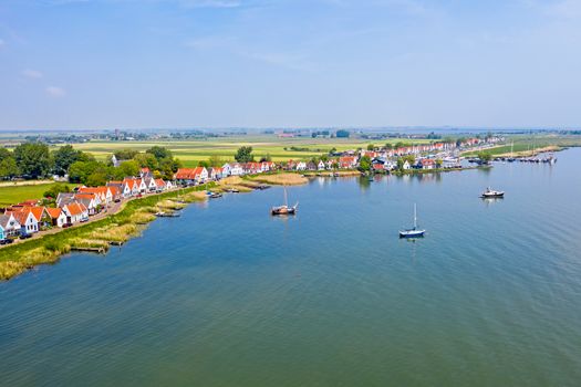 Aerial from the traditional village Durgerdam at the IJsselmeer in the Netherlands