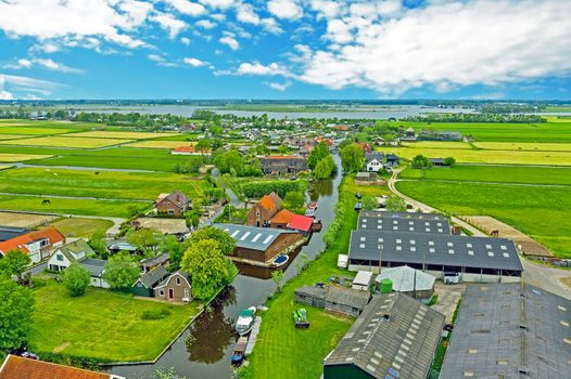 Aerial from the village Zevenhuizen in the countryside from the Netherlands