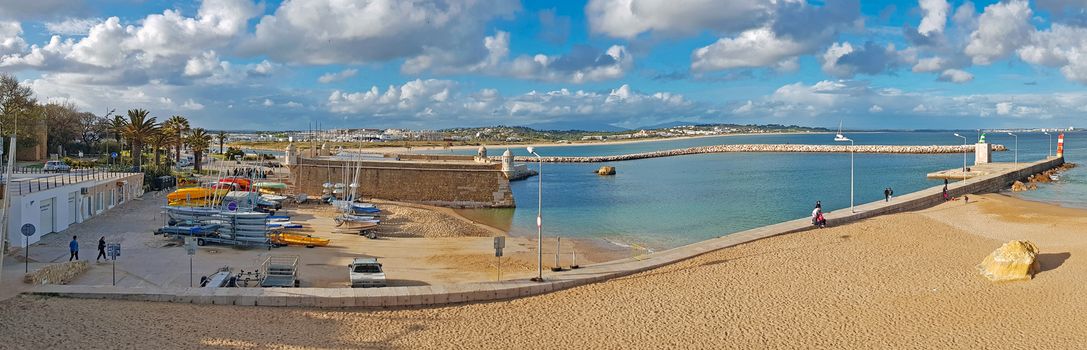 Panorama from forte de Bandeira and the harbor in Lagos the Algarve Portugal Europe