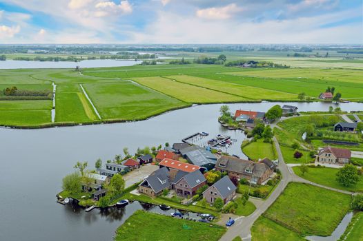 Aerial from the village Zevenhuizen in the countryside from the Netherlands