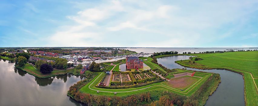 Aerial from medieval castle 'Muiderslot' in the countryside from the Netherlands