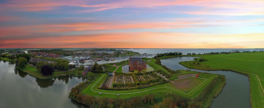 Aerial from medieval castle 'Muiderslot' in the countryside from the Netherlands