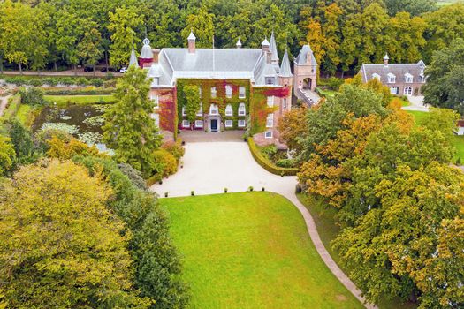 Aerial from castle Zuylen' in the Netherlands in fall